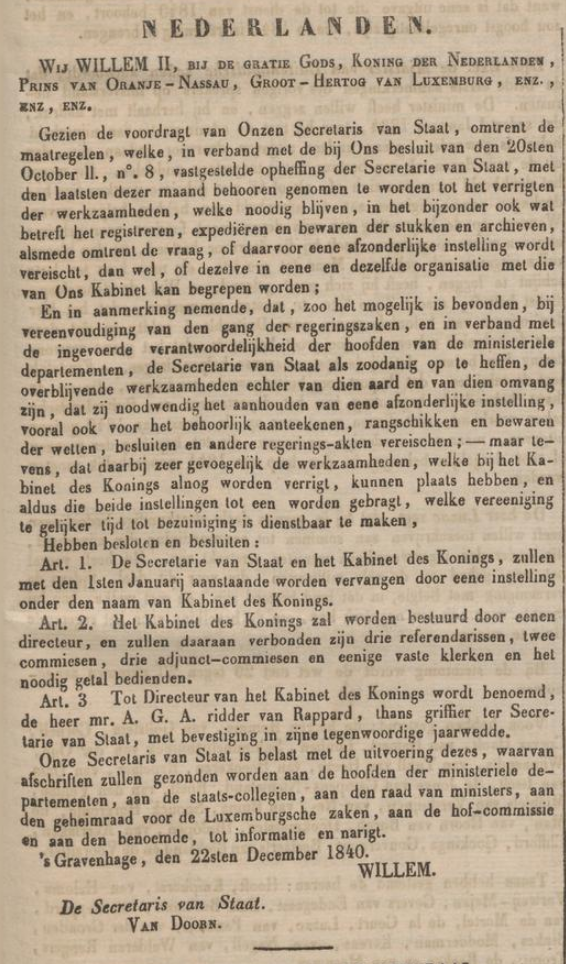 Royal Decree, 22 December 1840